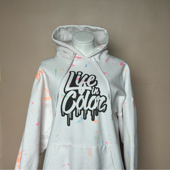 Hanes White 'Life in Color' Hoodie - Picture 2 of 8